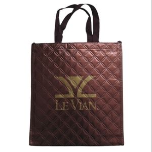 Le Vian Medium size Reusable Quilted Tote Shopping Bag Metallic Brown Gold Logo